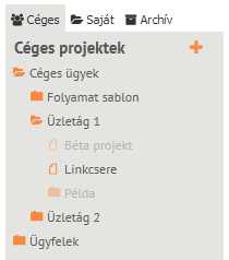 Céges projektek kezelése, projektfa