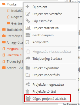 Céges projektek konvertálása