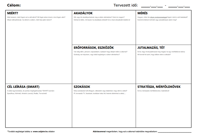 Egyoldalas Célkitűző lap