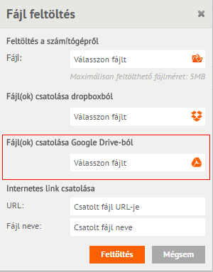 Fájl feltöltés Google Drive-ból a JustDoo feladatkezelőbe