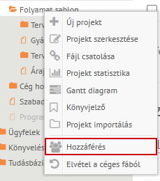 Projekt hozzáférés menü