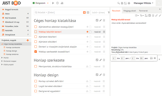 Projekt kialakítása a JustDoo feladatkezelővel