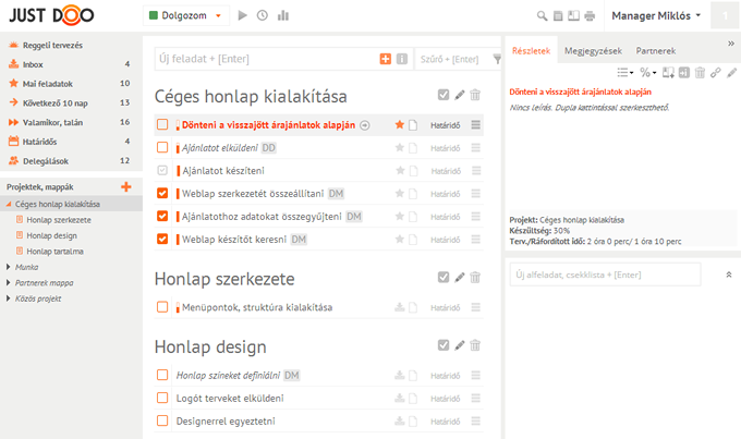 Projekt kezelése a JustDoo feladatkezelővel
