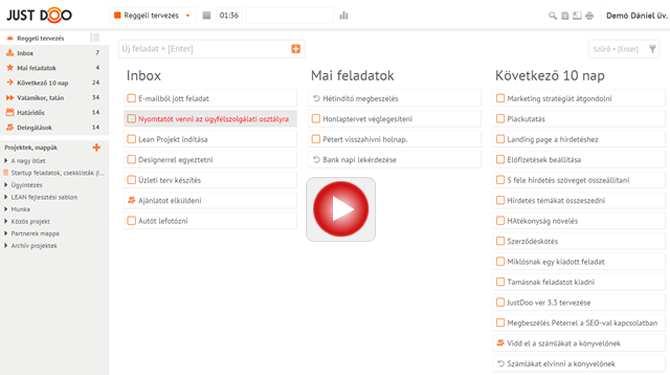 Justdoo feladatkezelő program bemutató, napi tervezés